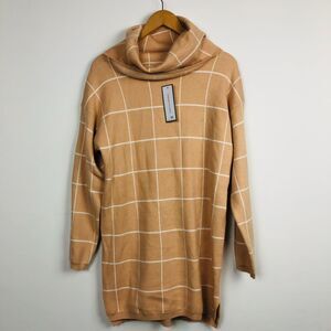 NWT Goodnight Macaroon Women's Windowpane Plaid Cowl Neck Sweater Dress Medium